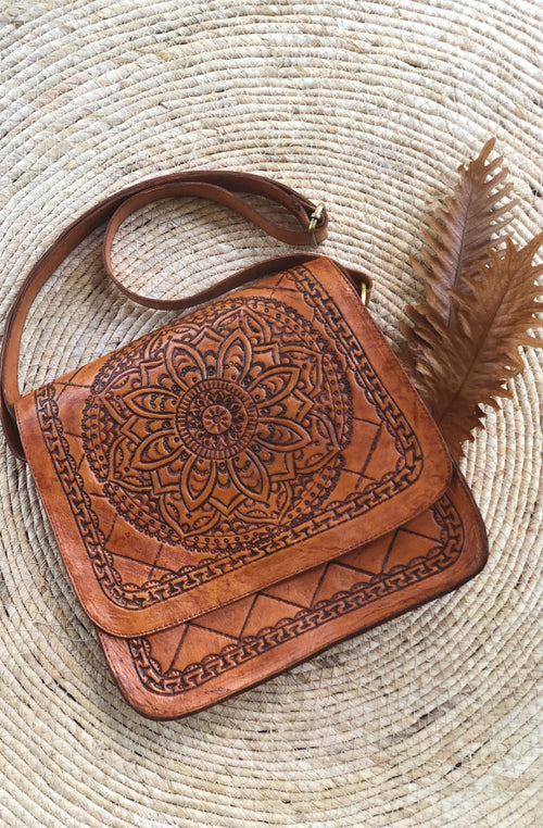 Estelle Leather Carved Saddle Bag - Mixed Colours